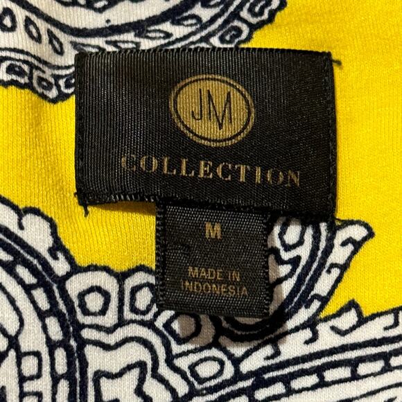 JM Collection Medium Top Paisley Stretch 3/4 Sleeve Round Neck Yellow Multicolor - Picture 7 of 8